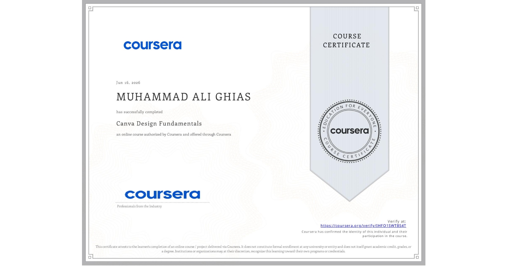 Canva Design Fundamentals certificate