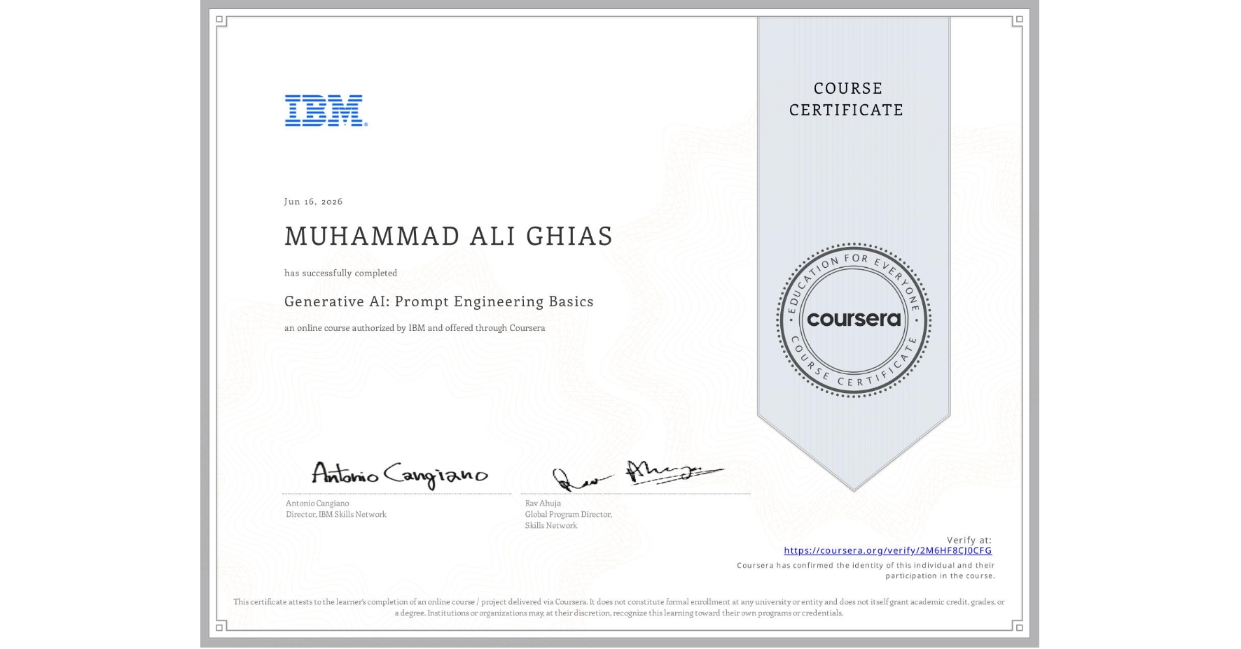 Generative AI: Prompt Engineering Basics certificate