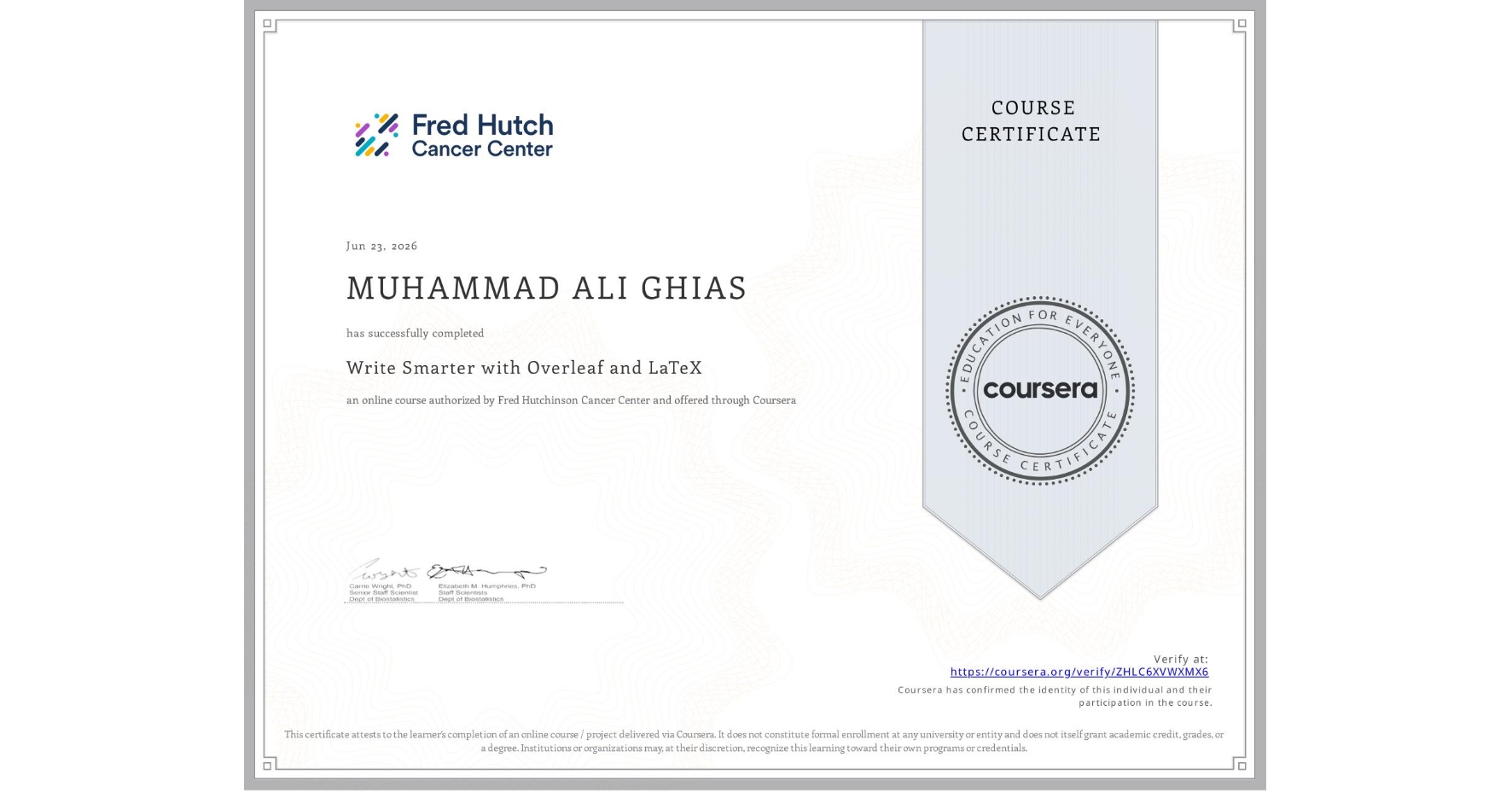 Write Smarter with Overleaf and LaTeX certificate