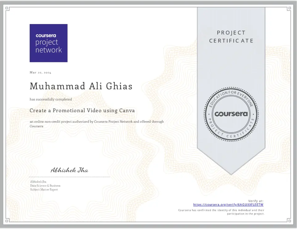 Create a Promotional Video using Canva certificate