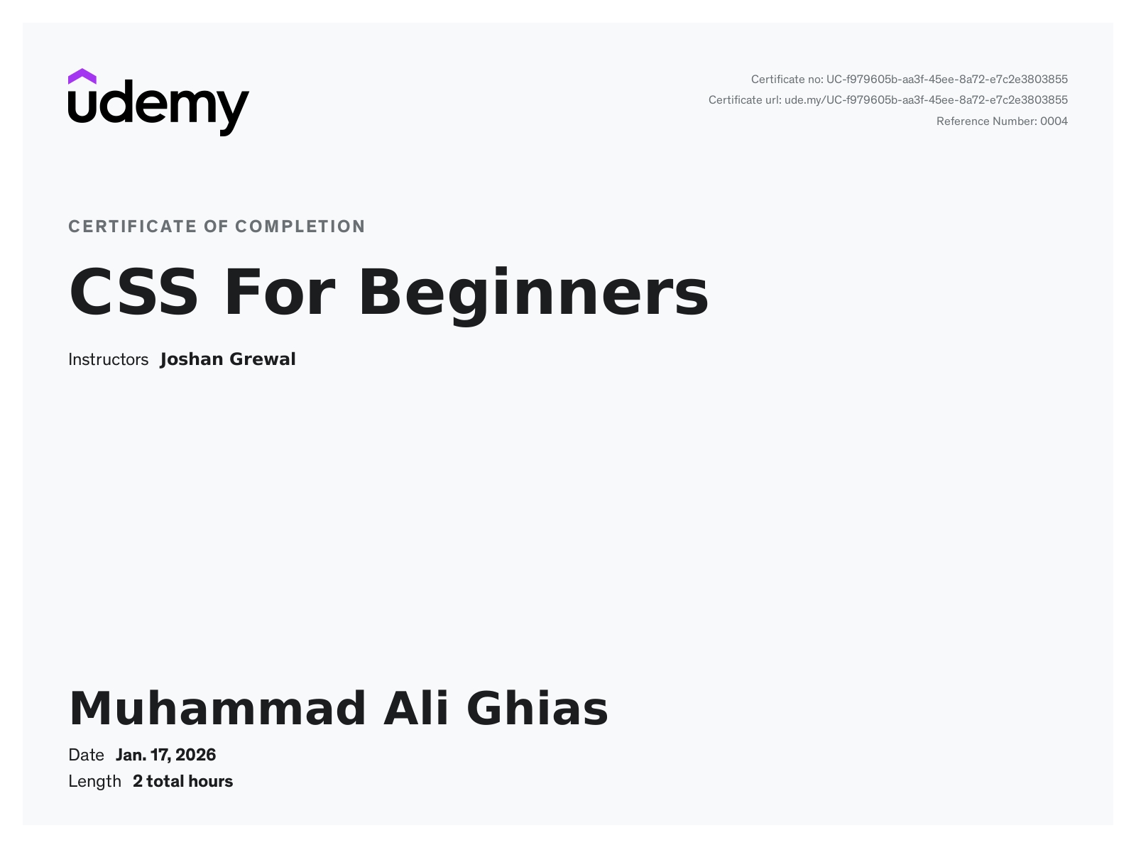 CSS For Beginners certificate
